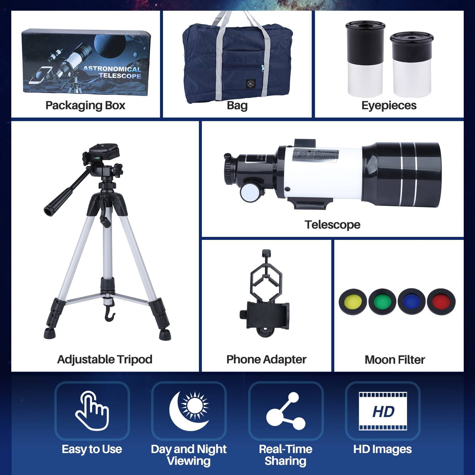 Telescope for Adults, 70mm Astronomical Refractor Telescope, Portable Travel Telescope for Kids Beginners for Moon Stargazing Outdoor Camping