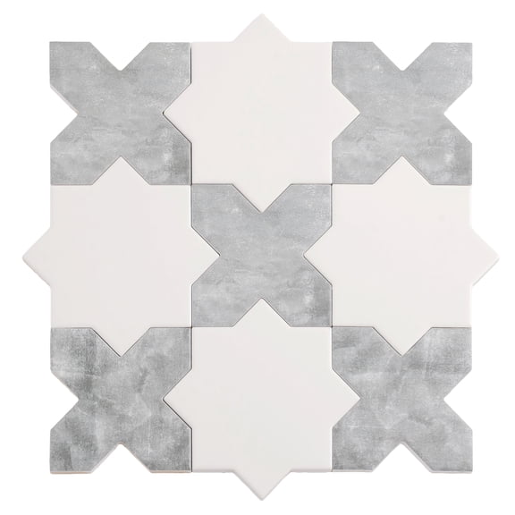 Siena 5" White Star with Gray Cross Matte Ceramic Wall and Floor Tile (10.76 sq ft/case) - 54 Pack
