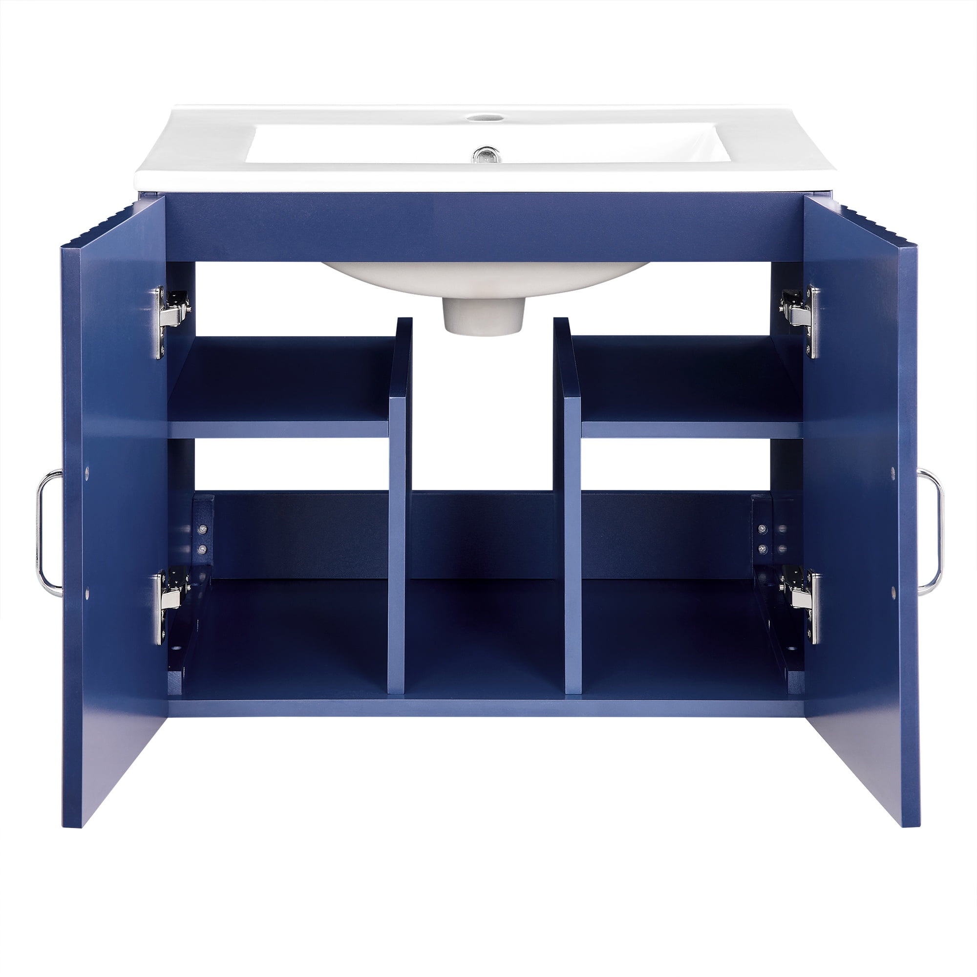 PORKISS 24” Bathroom Vanity, Modern Wall Mounted Floating Vanity with Porcelain Sink and Wood Soft Close Doors, Blue
