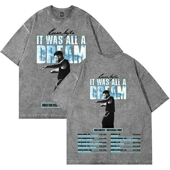 Karan Aujla 2025 It Was All A Dream World Tour Washed T-shirt Unisex Trendy Fashion Short Sleeve