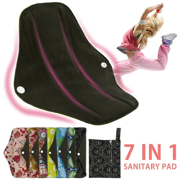 Fznkrag 7PCS Reusable Menstrual Pads Waterproof Bamboo Charcoal Sets Washable Sanitary Menstrual Cloth Pads Panty Liners -Panty Liner Regular Heavy Flow