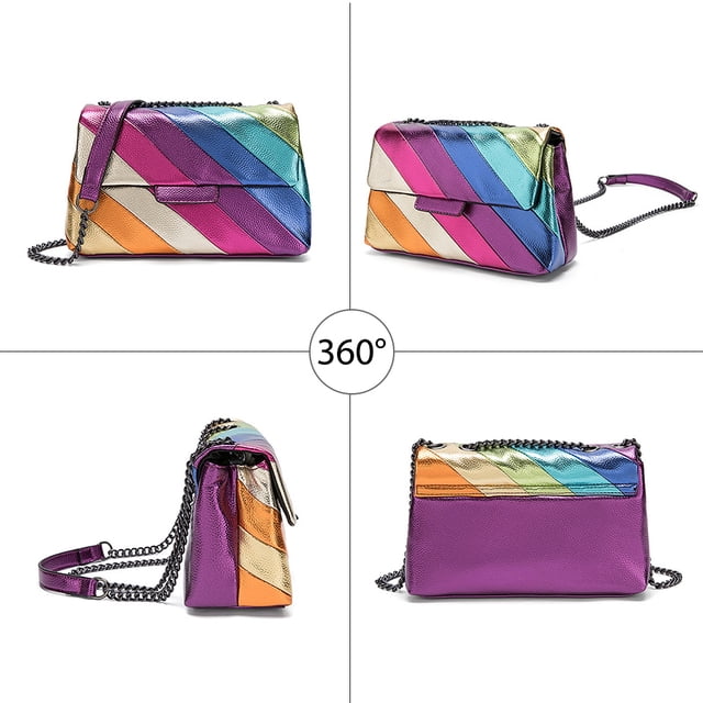 Bolso Mano Raya Arcoíris Colorido Con Correa Cadena
