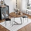 3-Piece Dining Table Set for 2, Round Kitchen Table with 2 Upholstered Chairs, Metal Frame, Wood Grain Top, Compact Space-Saving Set,Brown