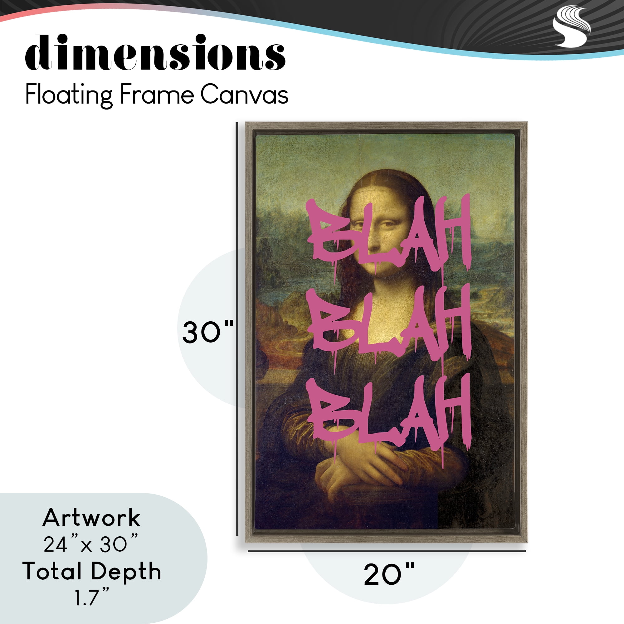 Graffiti Over Mona Lisa Brown Framed Floater Canvas Wall Art, design by Masters Redux