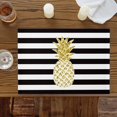 thumbnail image 3 of Farmhouse Fruit Golden Pineapple Placemats Set of 6,Wipeable Washable Table Mats for Dining Tables, Black White Striped Place Mats for Kitchen Event Party Tabletop Decor, 3 of 9