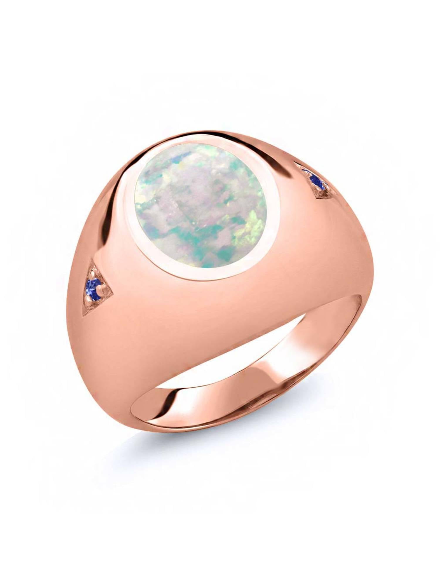 4.08 Ct Oval Simulated Opal and Tanzanite 18K Rose Gold Plated Silver Men's Ring by