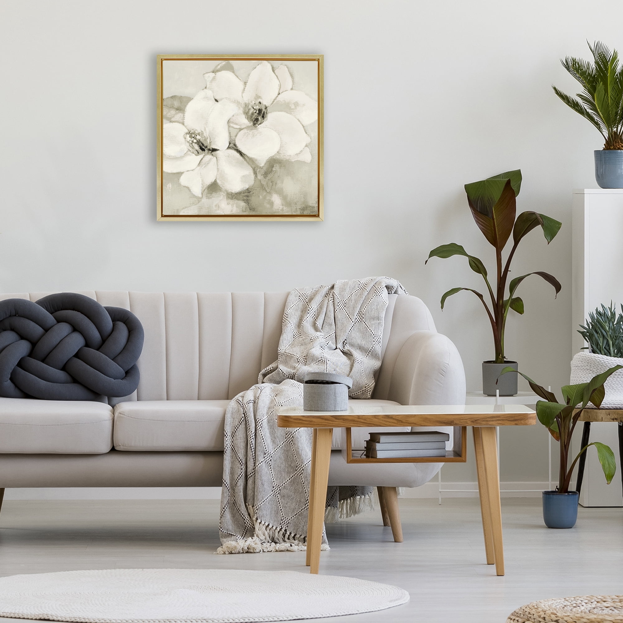 Stupell Industries Subtle Beige Magnolias Gold Framed Floater Canvas Wall Art, design by Lanie Loreth