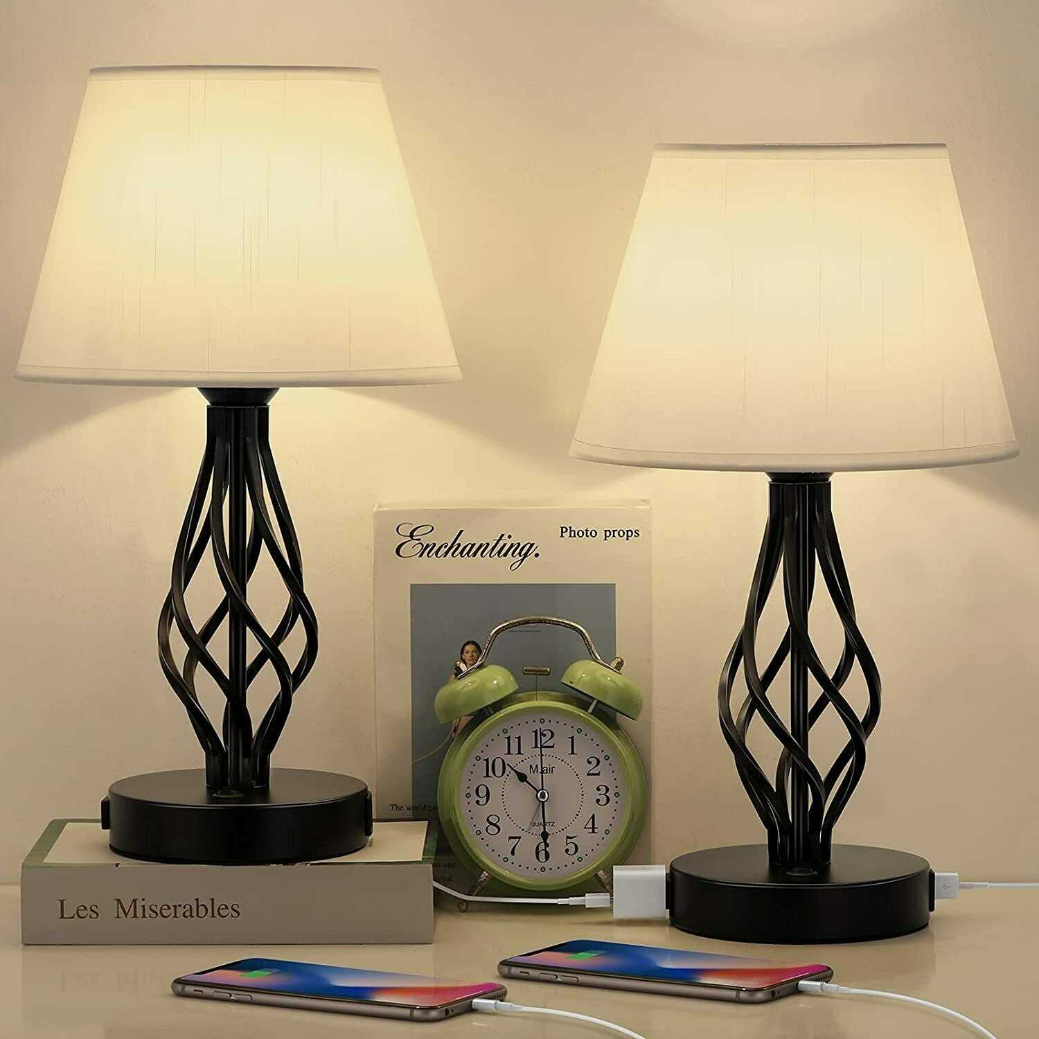 uitlijning roddel Fahrenheit Set of 2 Table Lamps w/2 USB Ports & AC Outlet Charging for Bedroom, Living  Room - Walmart.com