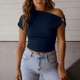 thumbnail image 2 of FUYUDY Women Tshirts Slim Fit Ribbed Short Sleeve T-Shirt Soft Basic Stretch Casual Tee Tops For Everyday Comfort Leisure Female Solid Color Dailywear, 2 of 6