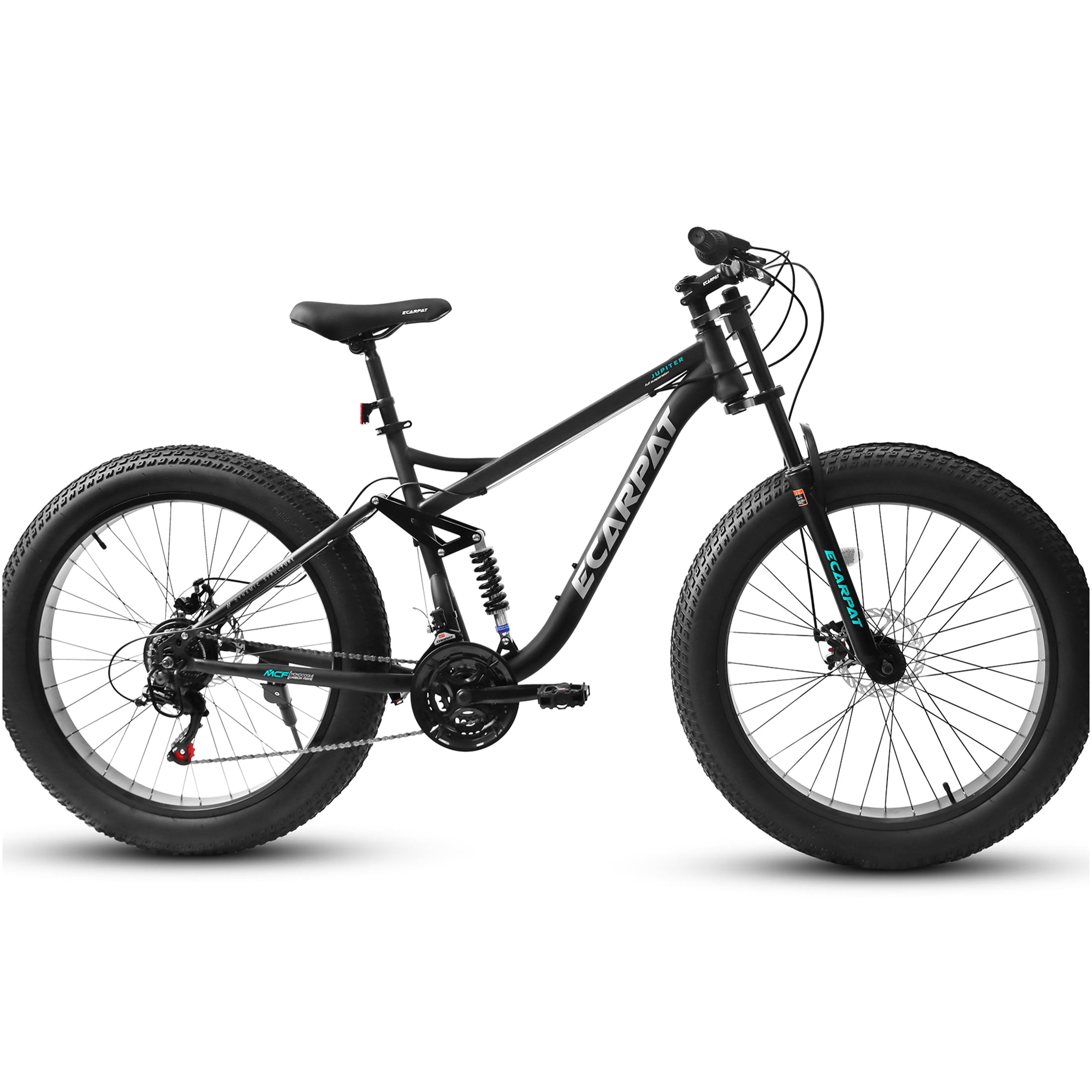 JERFIT Men's 26" Full Suspension Mountain Bike, 21-Speed Shimano Drivetrain, 4" Fat Tire, Disc Brakes, All-Terrain MTB Bicycle for Adults