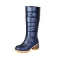 thumbnail image 4 of Women Round Toe Warm Knee High Boots Plus Size Mid Heel Quilted Fabric Tall Boots Non Slip Outsole for Fall Winter Commuting Travel Blue, 4 of 9
