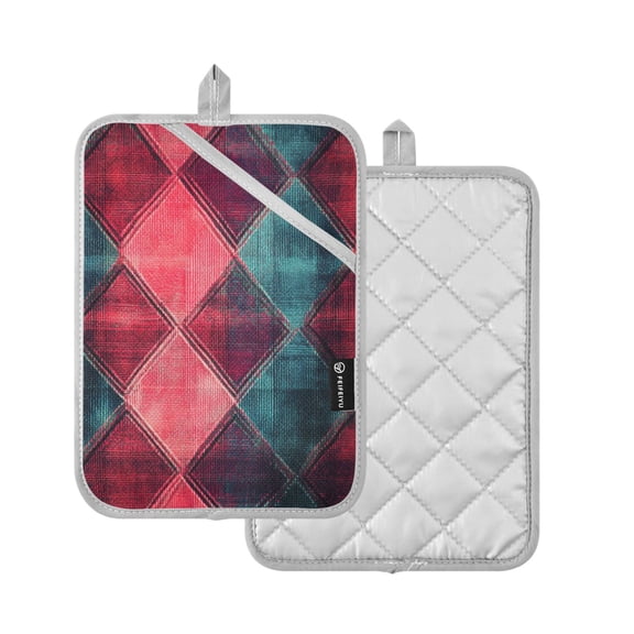 Yayeee Pot Holders Kitchen Heat Resistant with Pockets 7"x9.8" Cotton Oven Cooking Hot Pads, Vibrant Green Tartan Pattern