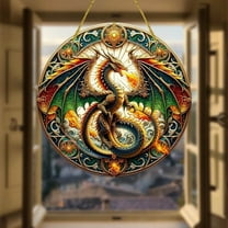 Dragon Stained Glass Suncatcher, Hand Painted Glass Window Hanging Ornament for Home and Garden Decor, Unique Fire Dragon Gift for Men Halloween Christmas Holiday