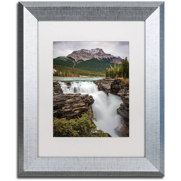 Trademark Fine Art 'Athabasca Falls' Canvas Art by Pierre Leclerc, White Matte, Silver Frame