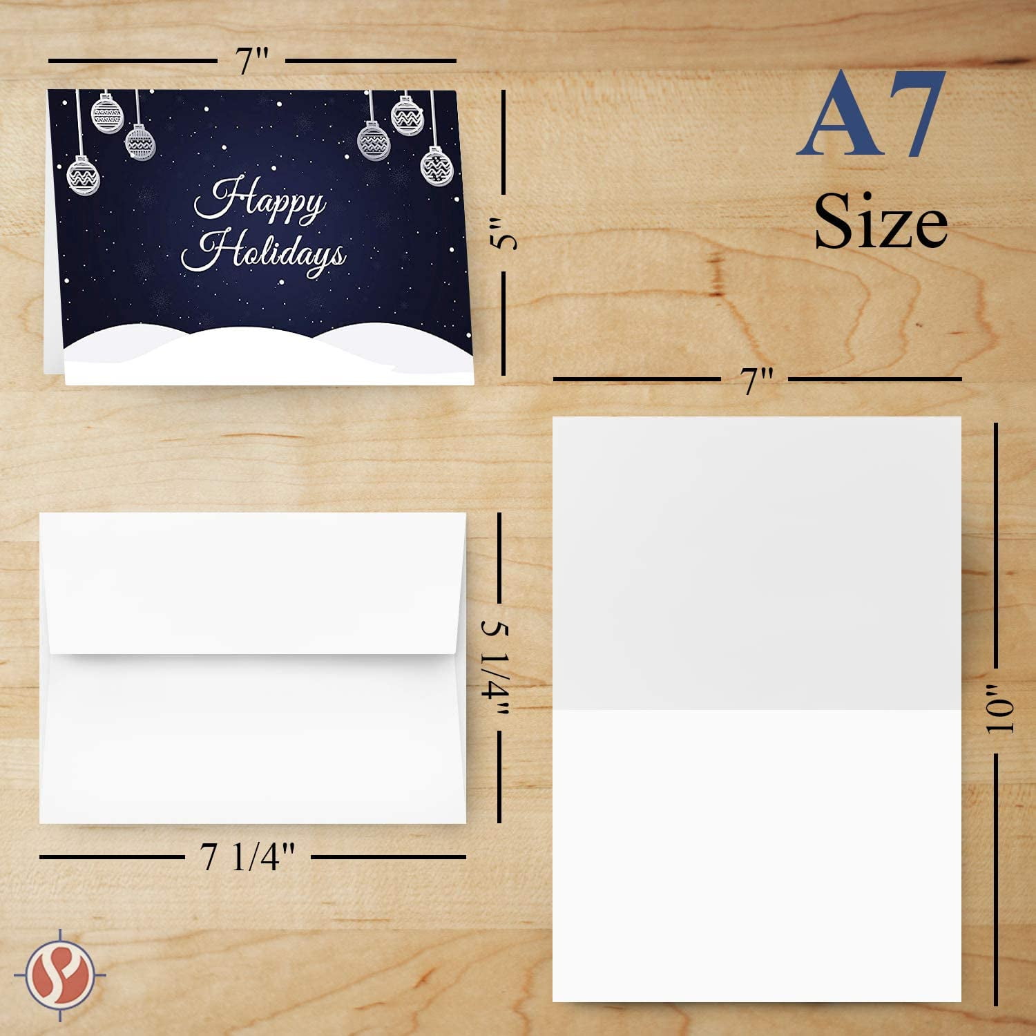 Blue Happy Holidays – Blank Fold Over Greetings Cards & Envelopes – for Christmas and New Year’s Gifts and Presents | 25 Cards and 25 Envelopes per Pack | 5 x 7” (When Folded)
