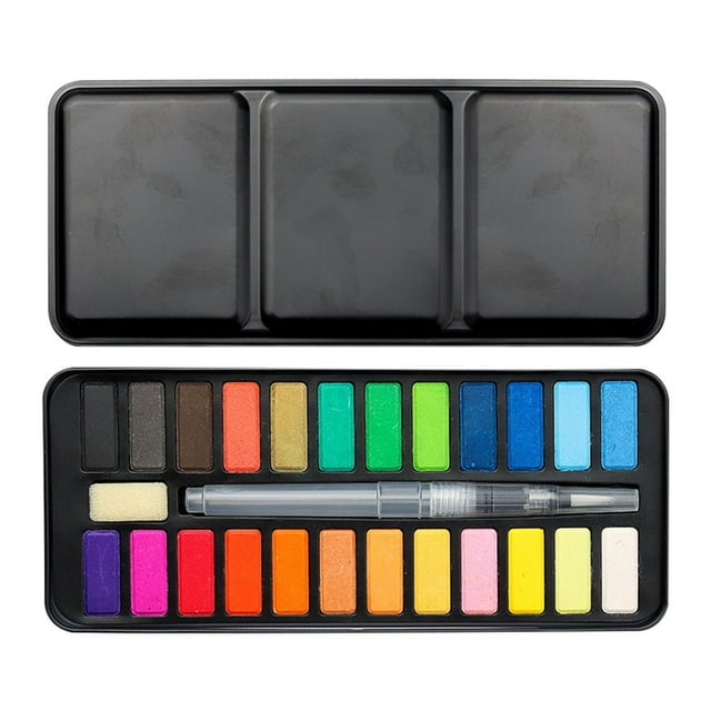 Caja de hierro para pintura de acuarela sólida de 24 colores, suministros de arte, pintura en polvo portátil para niños, dibujada a mano