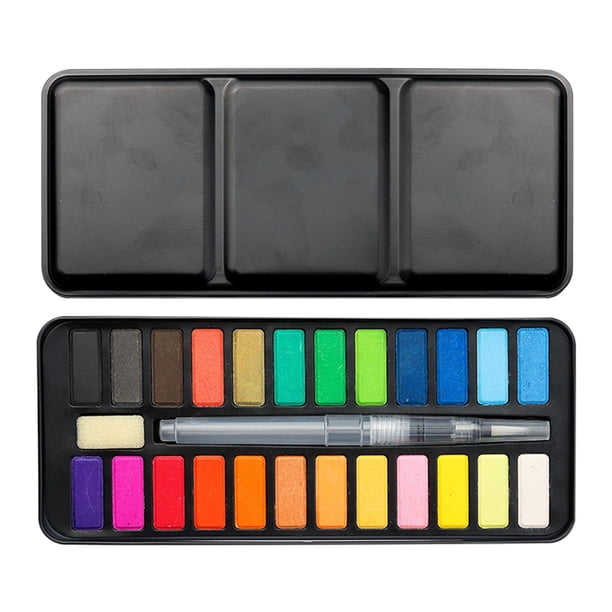 Caja de hierro para pintura de acuarela sólida de 24 colores, suministros de arte, pintura en polvo portátil para niños, dibujada a mano