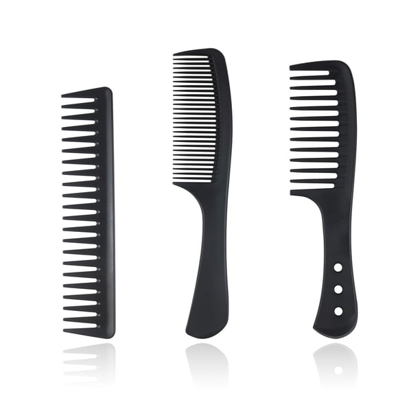 Juego de peine para desenredar el cabello con dientes anchos de 3 piezas, negro
