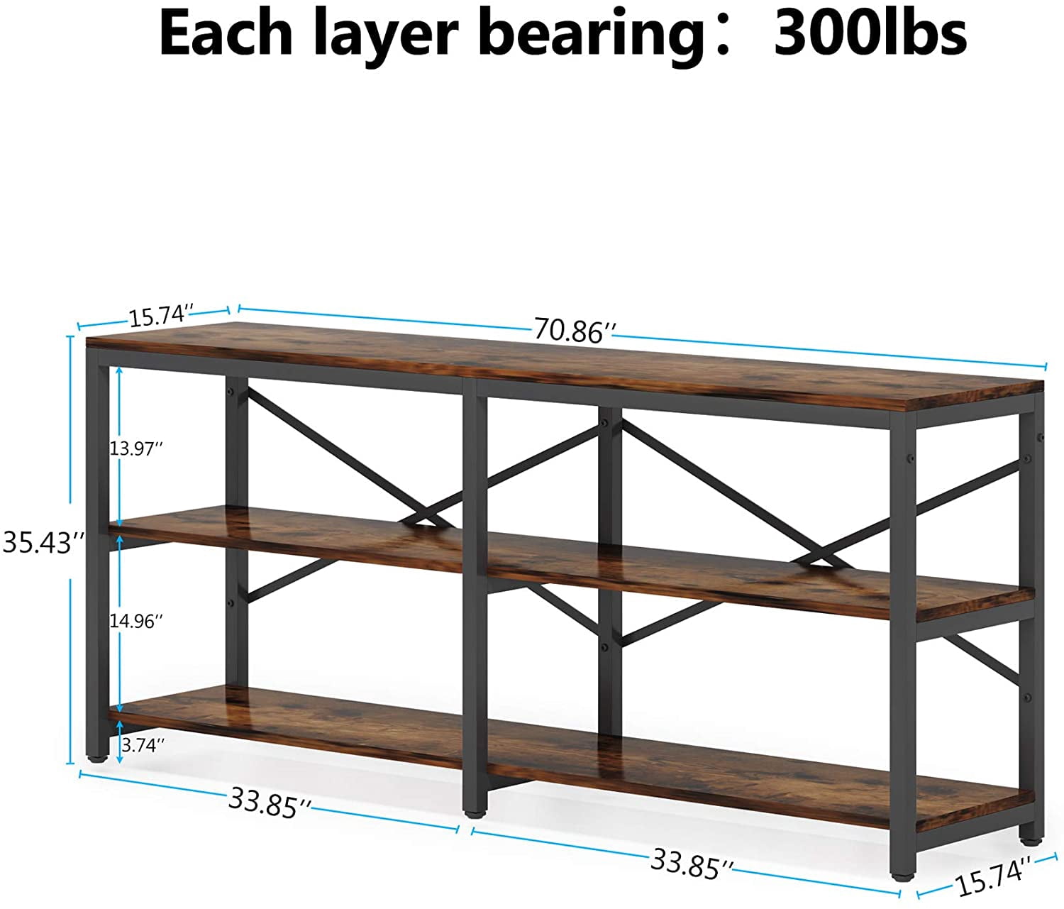 TribeSigns 70.9" Console Sofa Table Behind Couch Table, 3-Tier industrial Hallway Entryway Table with Storage Shelves