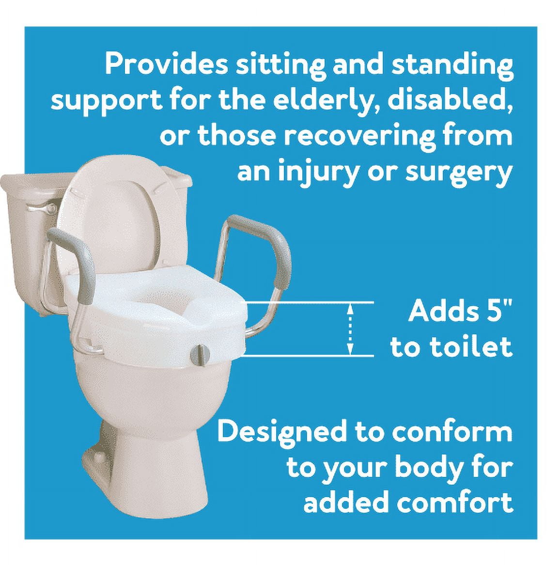 Carex EZ Lock Raised Toilet Seat with Handles, Adjustable Removable Arms, Adds 5", 300 lb Capacity