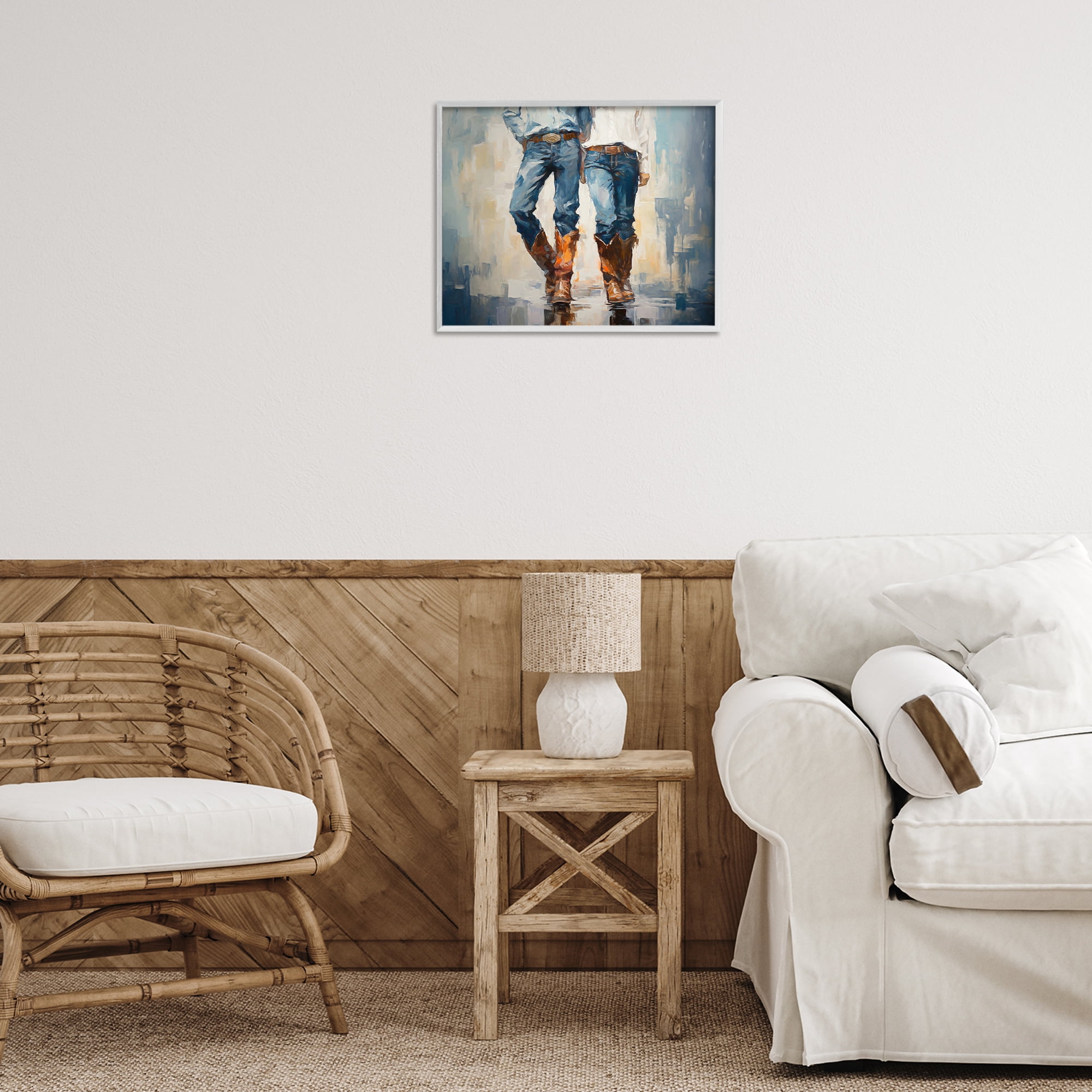 Stupell Industries Cowboy & Cowgirl Couple Novelty Painting White Framed Art Print Wall Art, 20 x 16