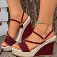 thumbnail image 4 of ZQUUVOU Women's Wedge Sandals Heeled Chunky Sole Open Toe Suede Slip on Casual Summer Comfy Cork Sandals Footwear Burgundy, 4 of 7