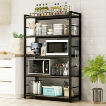 NAIYUFA Bakers Rack,Microwave Oven Stand 5 Tier Utility Storage Shelf with Hooks,Multifunctional Wood Shelf for Kitchen,Bathroom,Livingroom,Storehouse