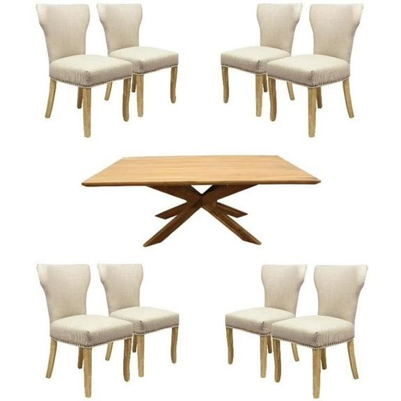 Home Square 9-Piece Set with 79" Dining Table & 8 Ivory Fabric Chairs