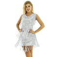 thumbnail image 4 of JanJean Womens Latin Dance Sleeveless Shiny Sequins Tassels Dress 1920s Flapper Tango Ballroom Dance Silver M, 4 of 7