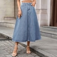 thumbnail image 2 of Ruimatai Womens Denim Maxi Skirt High Waist Front Button Pocket A-Line Light Flowy Loose Casual Vintage Daily Skirt, 2 of 7