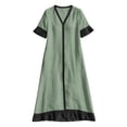 thumbnail image 7 of GUACER V-Neck Maxi Dress for Women Cotton Linen Casual Short Sleeve Contrast Trim Boho Long Dresses with Ruffle Hem, 7 of 7