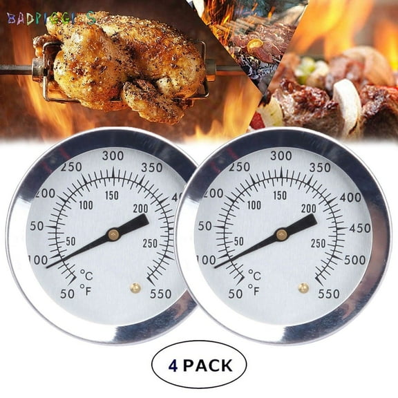 BadPiggies 4PCS Big Dial Grill Barbecue Thermometer Stainless Steel Cooking Smoker Temperature Gauge for BBQ Oven Kitchen