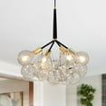 thumbnail image 3 of FINE MAKER Modern clear glass chandelier, mid century bubble chandelier,   light bulb cluster fixture, glass globe 4 light dining room chandelier, 3 of 14
