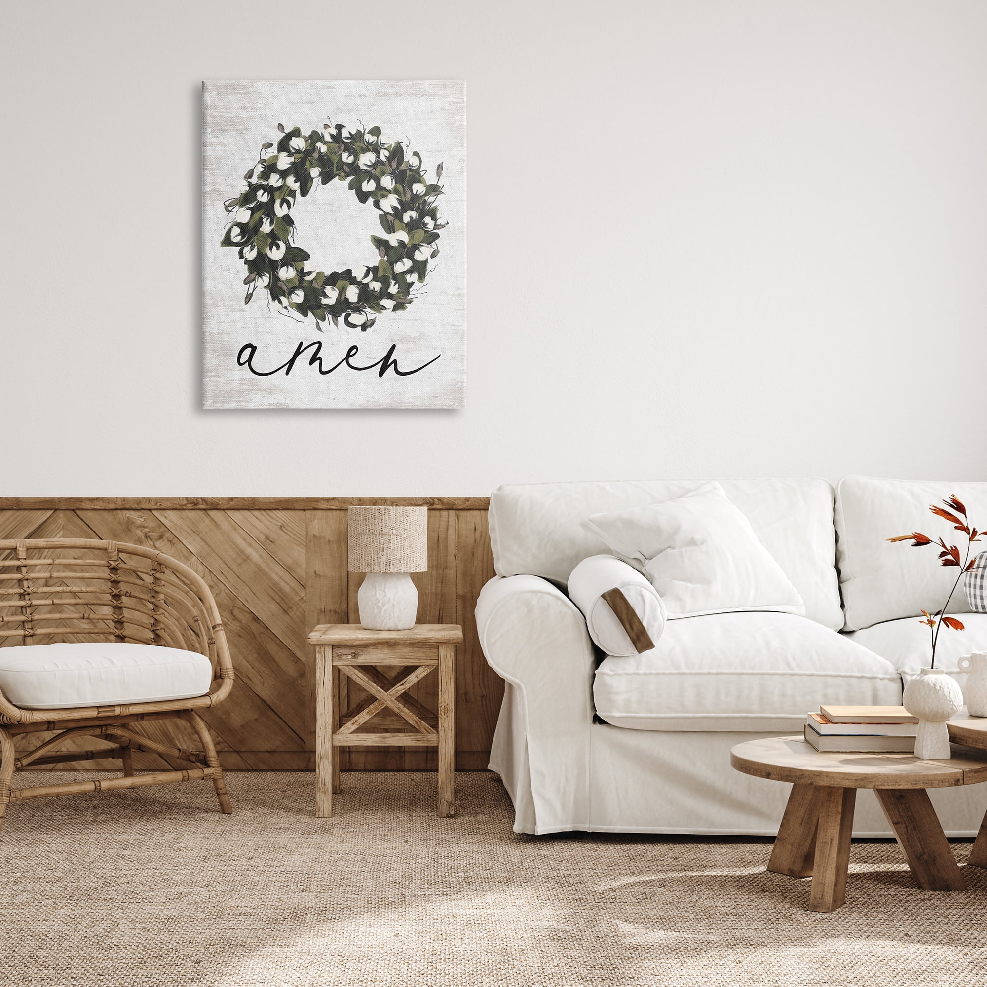 Stupell Industries Amen Country Wreath Botanical & Floral Painting Gallery Wrapped Canvas Print Wall Art, 30 x 40