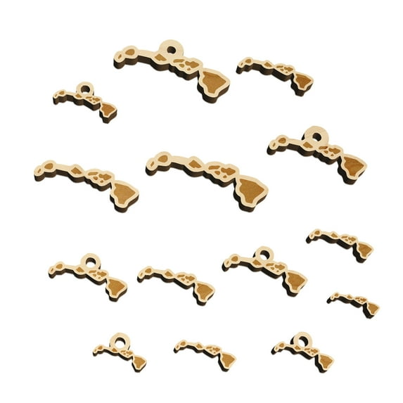 Hawaii State Silhouette Wood Mini Charms Shapes DIY Craft Jewelry - No Hole - 30mm (6pcs)