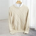 thumbnail image 2 of Hinvhai Men's Crewneck Knit Sweater Slim Fit Lightweight Casual Twist Patterned Cable Knitted Pullover Beige XL(XL), 2 of 6