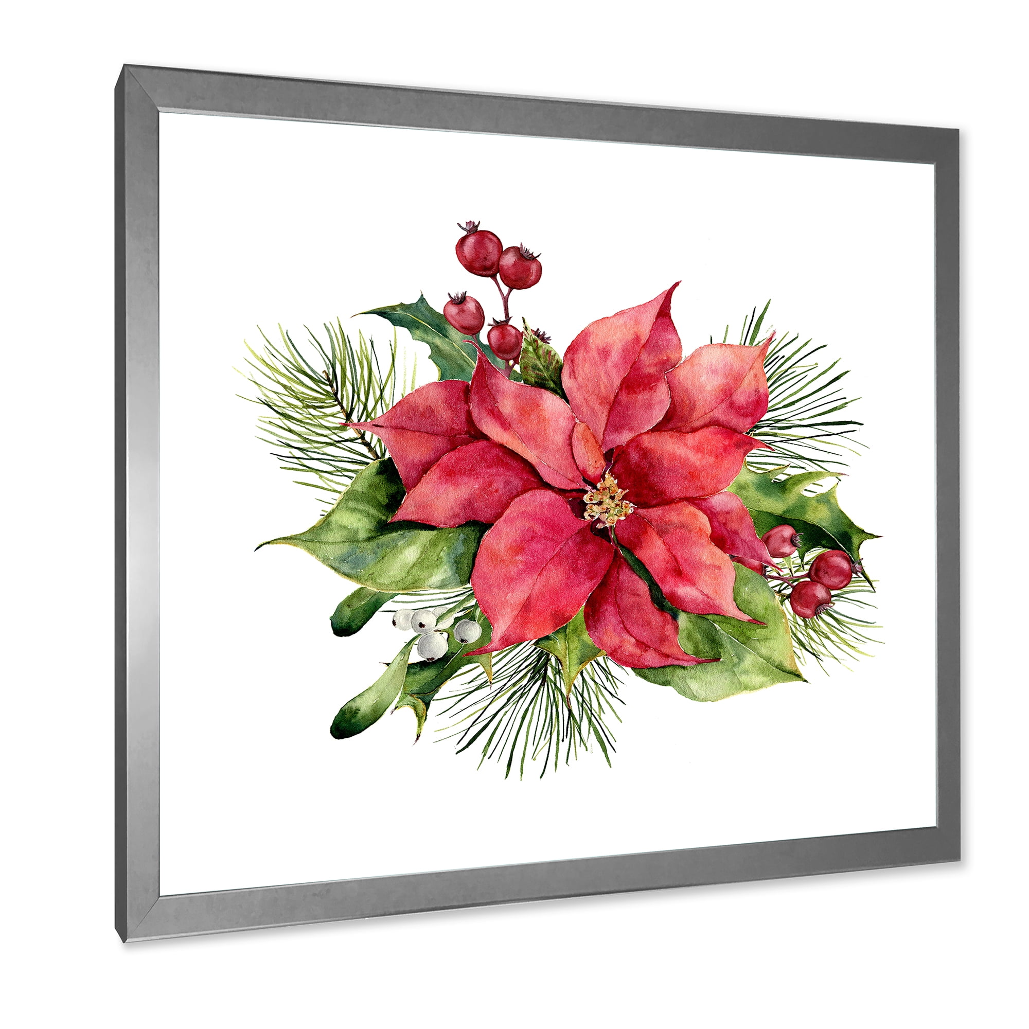 Designart 'Christmas Fir Branch and Holly Mistletoe Berries I' Traditional Framed Art Print