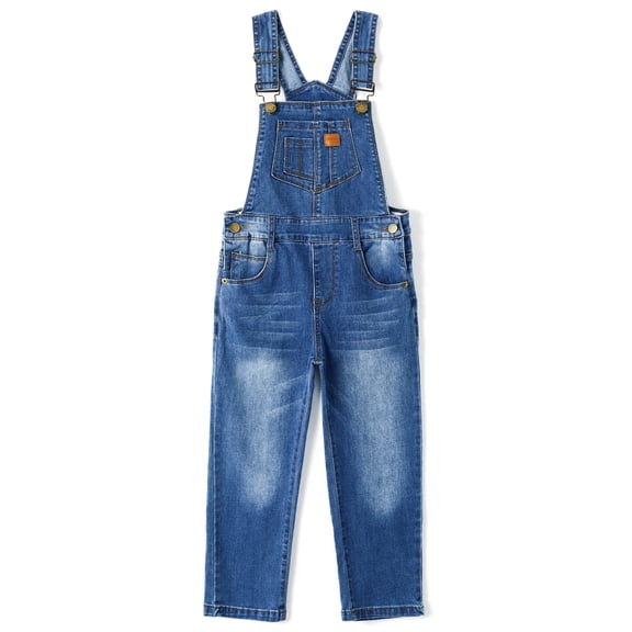 KIDSCOOL SPACE Girls Denim overalls, Bibs Washed Stretchy Jeans Jumpsuit,Light Blue,7-8 Years