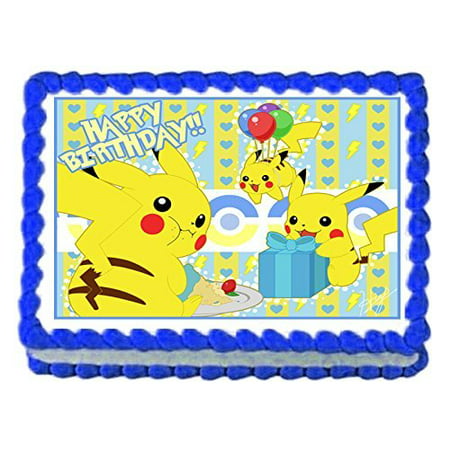 1/4 Sheet Pikachu Pokemon Party Edible Frosting Cake