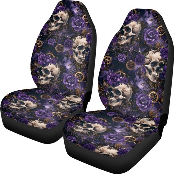 XYZCANDO Skull And Rose Pattern Automobile Seat Cover for Woman Anti-Slip Car Seat Covers Stretchy Thin, for SUV Van Truck