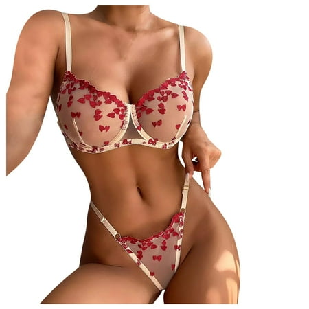 

RPVATI Sexy Lace Mesh 2 Piece Bra and Panty Sets for Women Print See Through Babydoll Lingerie