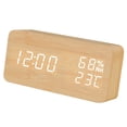 thumbnail image 4 of Reloj despertador LED Mesa de madera Humidómetro Termómetro Control de voz Temporizador de escritorio digital, Madera de bambú Luz blanca Scienceny HA004025-02, 4 of 6