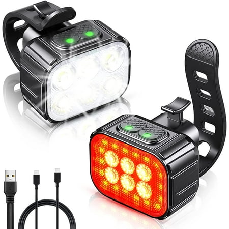 Bike Lights Set Ultra Bright,Bike Lights for Night Riding,IP65 Waterproof Rechargeable Bike Light, 4X4 + 6X6 Lightning Modes Bike Headlight+Tail Light for Rider/Road Mountain Cycling