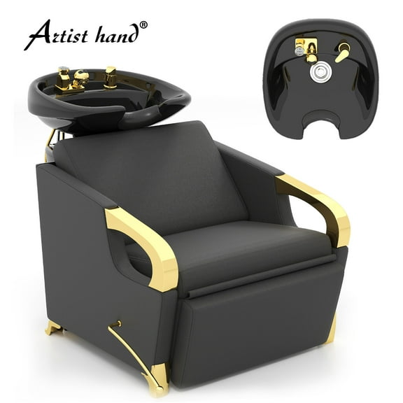 Artist Hand Shampoo Bowl Ceramic Wash Station Salon Equipment (Black, Gold)