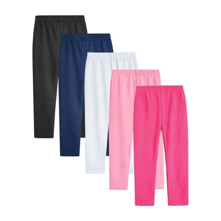 

KAWELL 5 Pack Girls Leggings Cotton Leggings Stretchy Tights Pants for kids Multipack Pull on