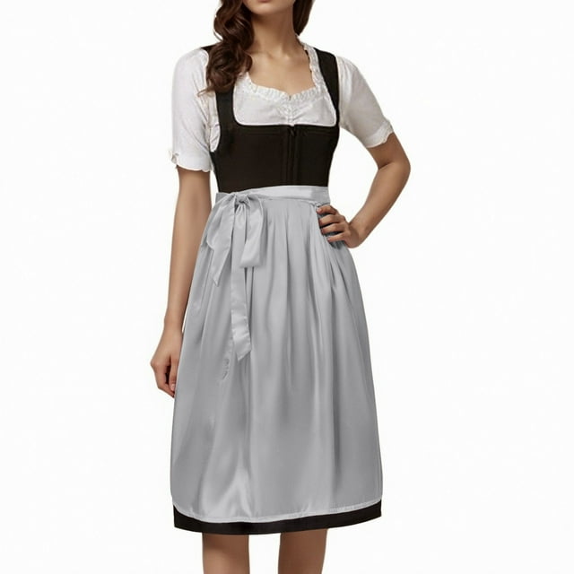 GDREDA Oktoberfest Bavarois Tablier Mi-Long Classique Uni pour Femme avec Liens pour Robe de Fête pour Rassemblements Festifs
