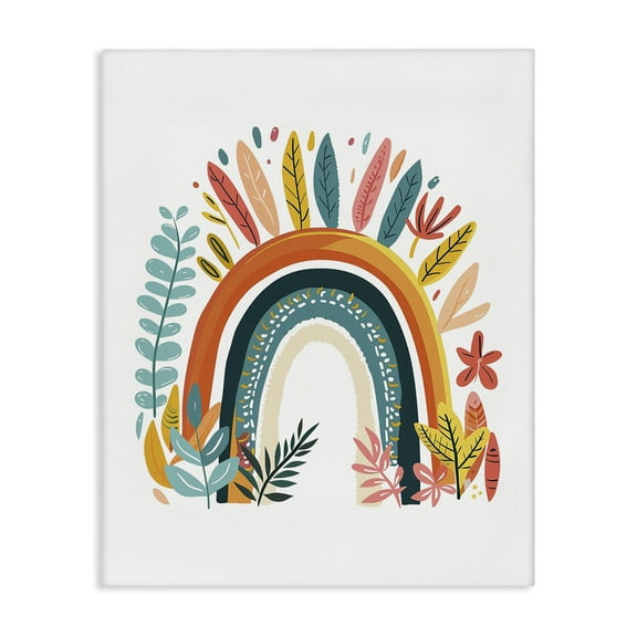 Stupell Industries Boho Rainbow Blooms Plants & Flowers Painting Wrapped Canvas Art Print Wall Art, 16 x 20