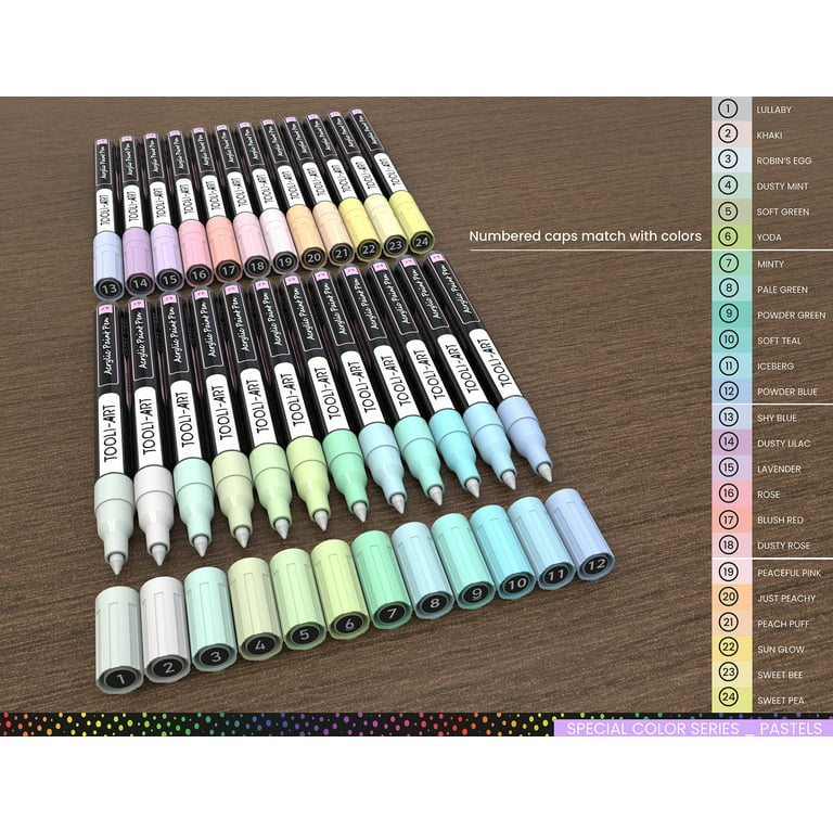 Tooli-Art Pastel Acrylic Paint Pens Multicolor Special Color Series Marker  Set with 0.7mm Extra Fine Tip Set of 24 