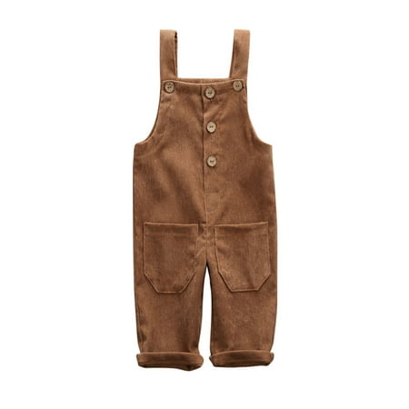 

Toddler Baby Boy Girl Corduroy Suspender Rompers Solid Adjustable Strap Pockets Overalls Spring Autumn Button Down Trousers