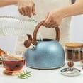 thumbnail image 3 of Stainless Steel Stovetop Tea Kettle Gas Electric Applicable Wood Grain Handle Water Kettle 2.5L Blue Whistling Teapot for Farmhouse Outdoor, 3 of 7